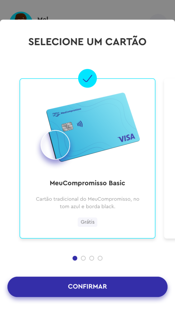 Escolha de design do cartão Visa MeuCompromisso.